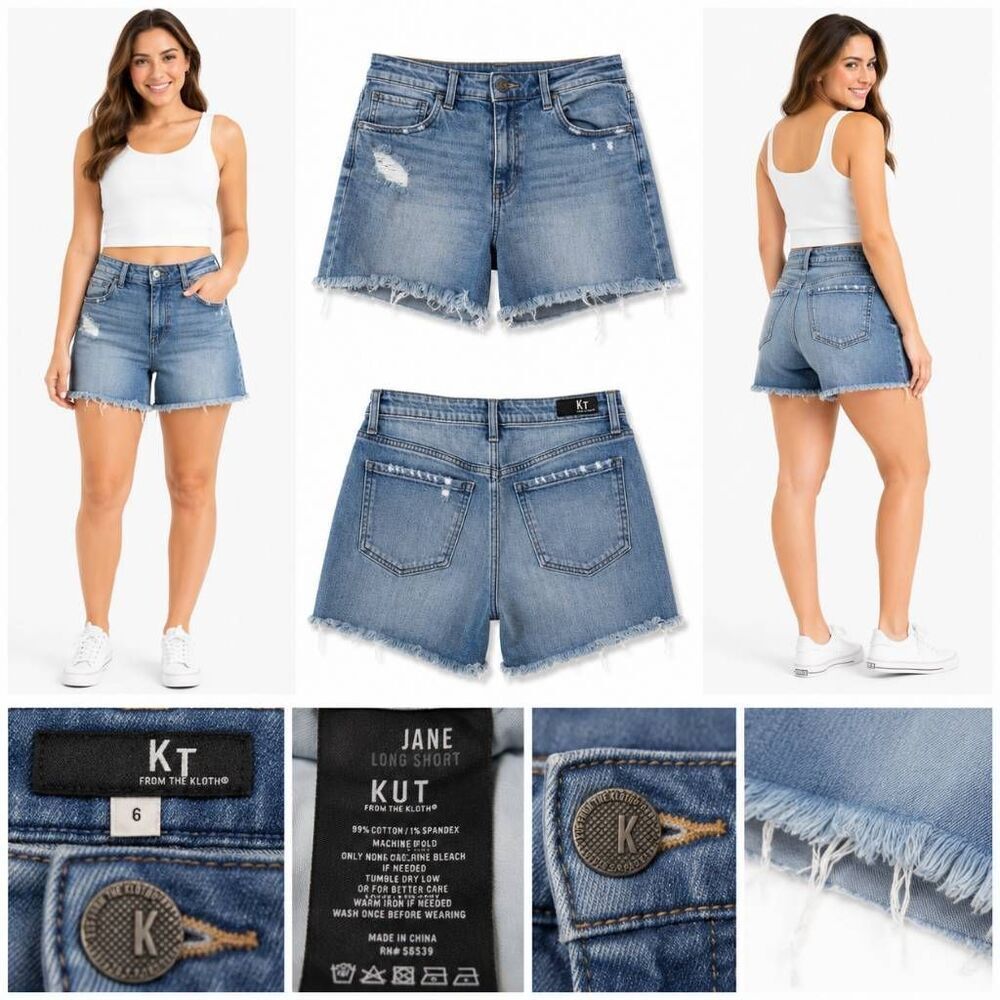 Kut From The Kloth Jane Long Shorts Size 6 Distressed